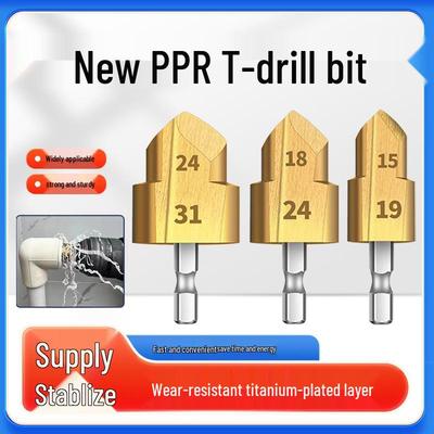 PPR T-Piece Drill Bit, Step Reamer for 20/25/32mm Water Pipes, Hex Shank Universal.