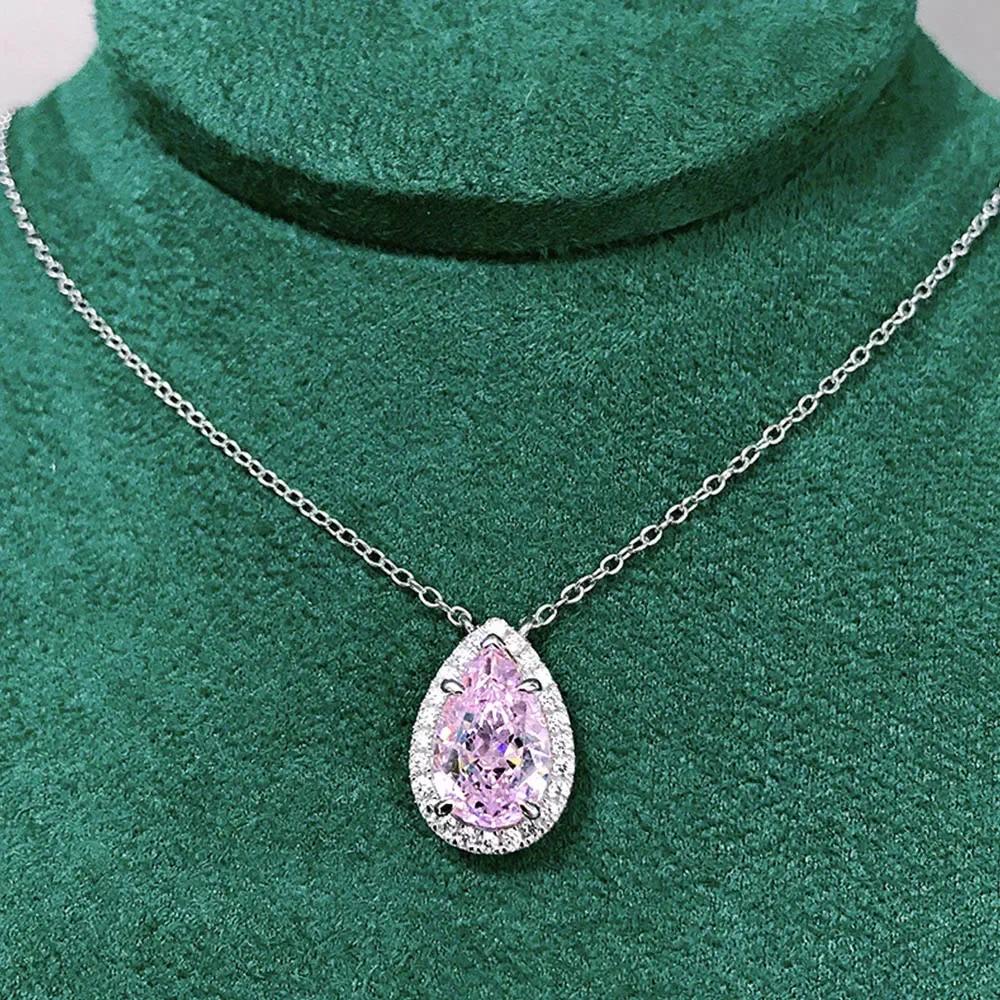 

2026 Luxury Pink/Yellow Pear CZ Pendant Necklace for Women Engagement Wedding Accessories Fancy Birthday Gift Fashion Zircon