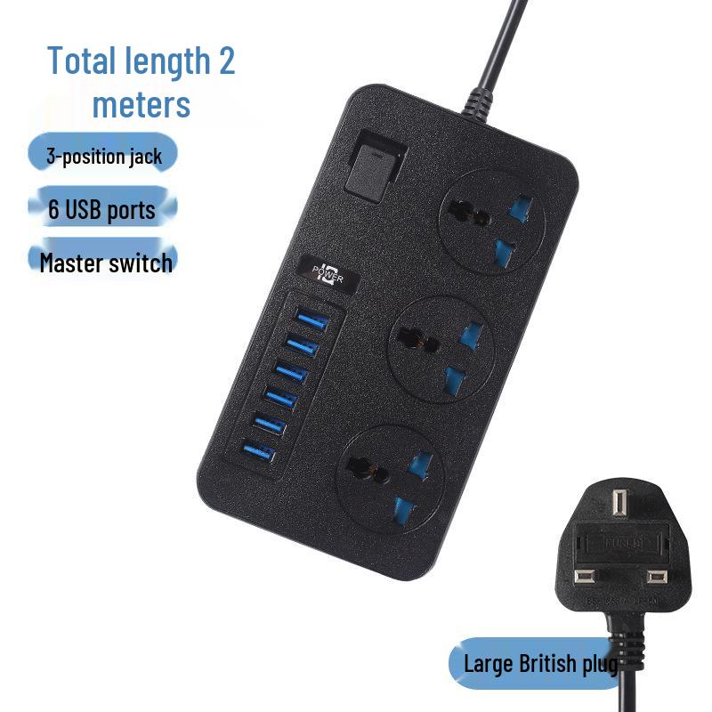 Multinational Power Strip: UK, EU, US Sockets with USB Converter & HK Plug Extension Cord
