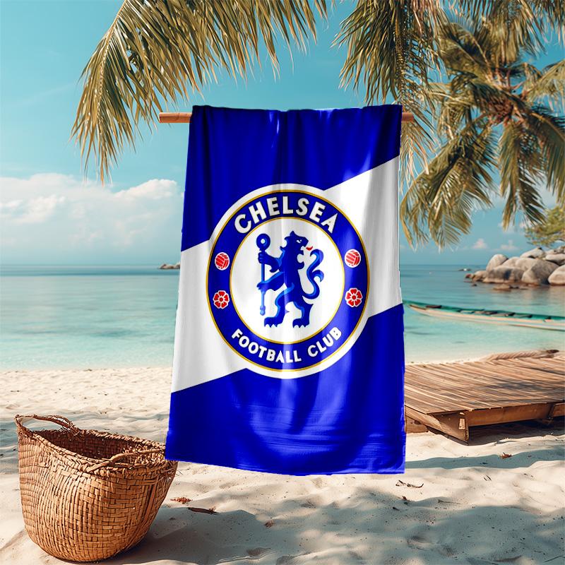 proof beach towel with Chelsea FC logo pattern - soft,absorbent,quick-drying,machine washable - perfect for swimming,camping,bathing