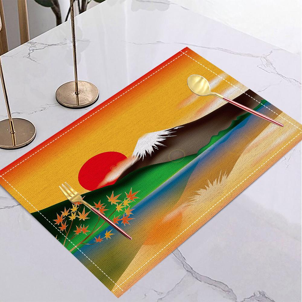 Japansk Ukiyo-e Stil Linne Dukunderlägg Halkfria Bordsunderlägg Rektangulära Halkfria Matsalsbord för Kök Heminredning Viktiga Tillbehör
