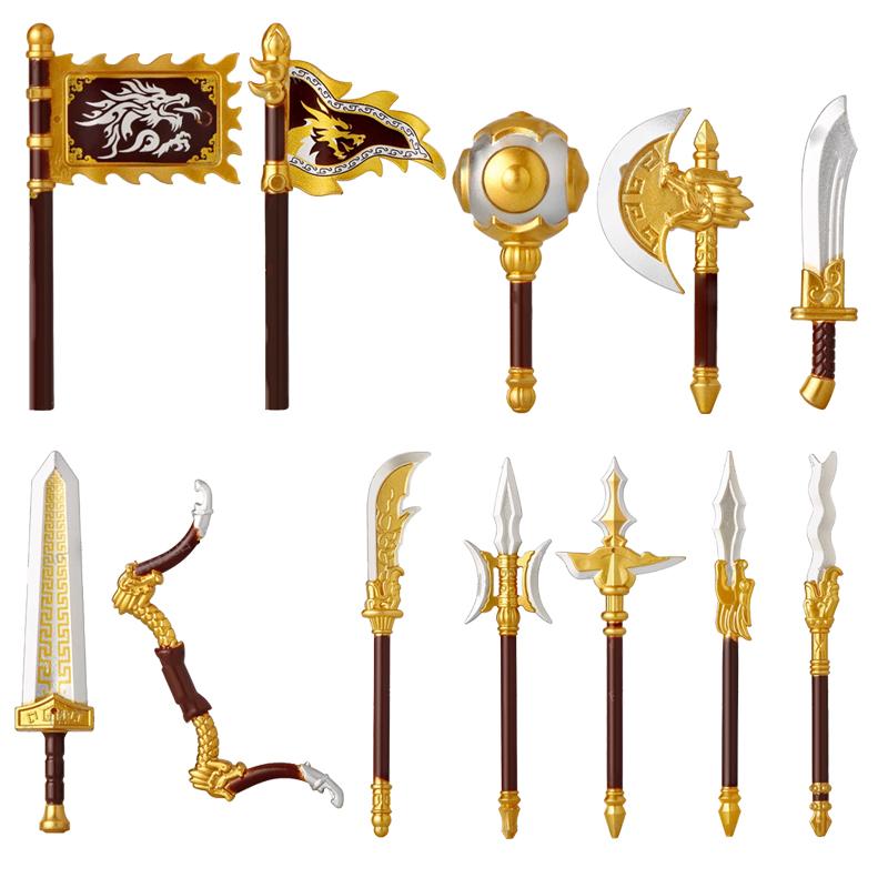 Medieval Military Solider Figure Weapon Accessory Sets Building Blocks Crusader Knight Armor Warrior Shield Sword Flag Brick Toy