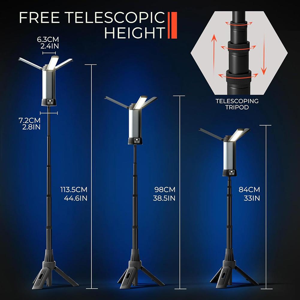 6000mAh Cordless Work Light Rechargeable Construction Light with Stand Dimmable Work Light Telescopic for Outdoor Camping