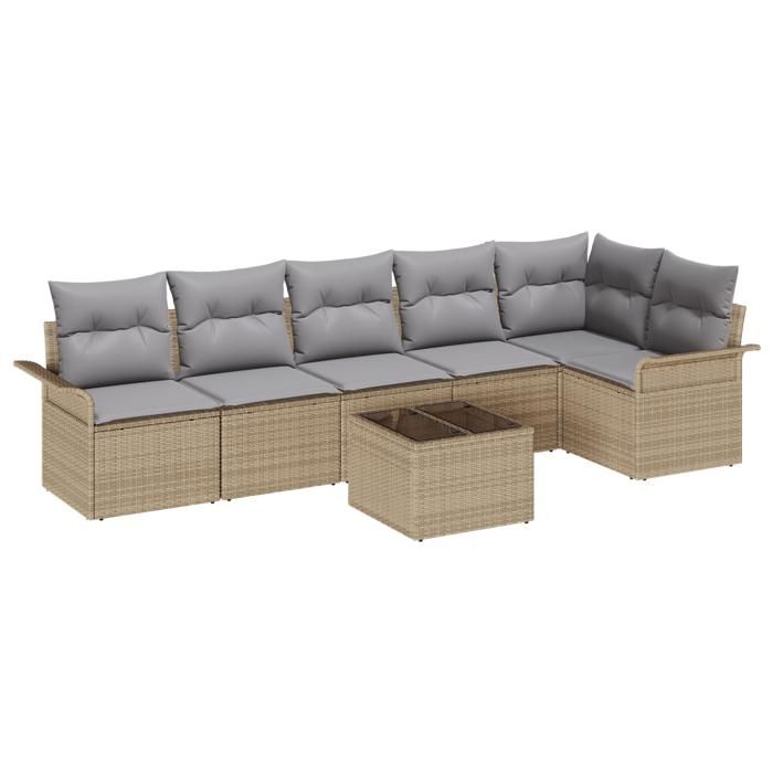Ensemble de canapé de jardin 7 pièces avec coussins en poly rotin noir, Canapé de jardin 2 places avec rangement et coussins 3354059