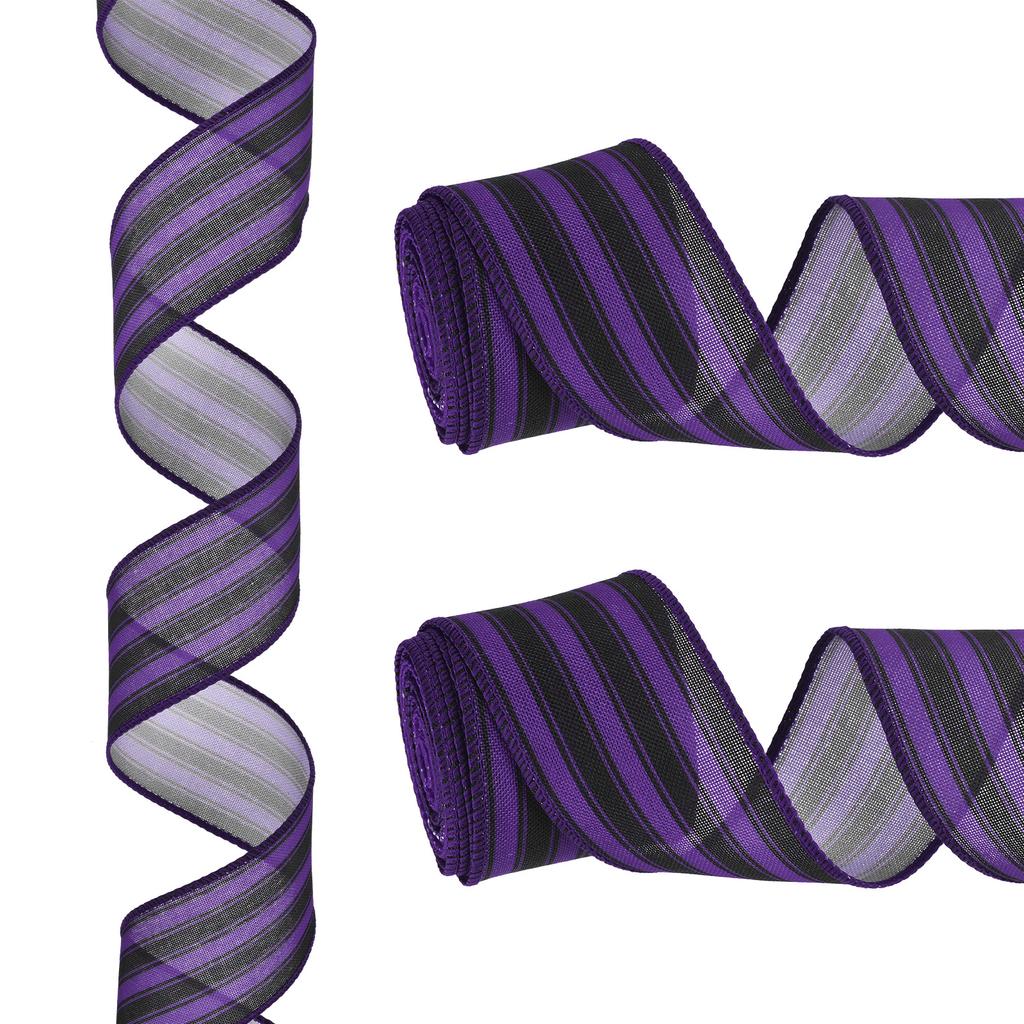 Proužkovaná stuha s drátkem Dárkové balení Lněná stuha Saténová pro Vánoční řemesla Narozeniny Svatba Festival Věnec 12 yardů x 2"