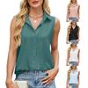 Damen Frühling und Sommer Einfarbig Revers Knopf Weste Chiffon Top