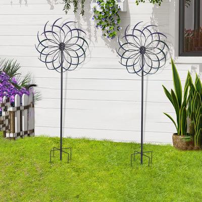 Regenbogenfarbene Windmühle Doppelschichtige Eisenwindmühle Öffentliches Handwerk Outdoor-Windfänger Großes Outdoor-Ornament Gartenstecker Windmühle