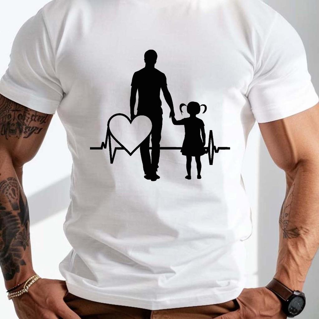Father Daughter Heartbeat ECG Graphic Tee Soft Cotton Short Sleeve Casual TShirt for Men Family