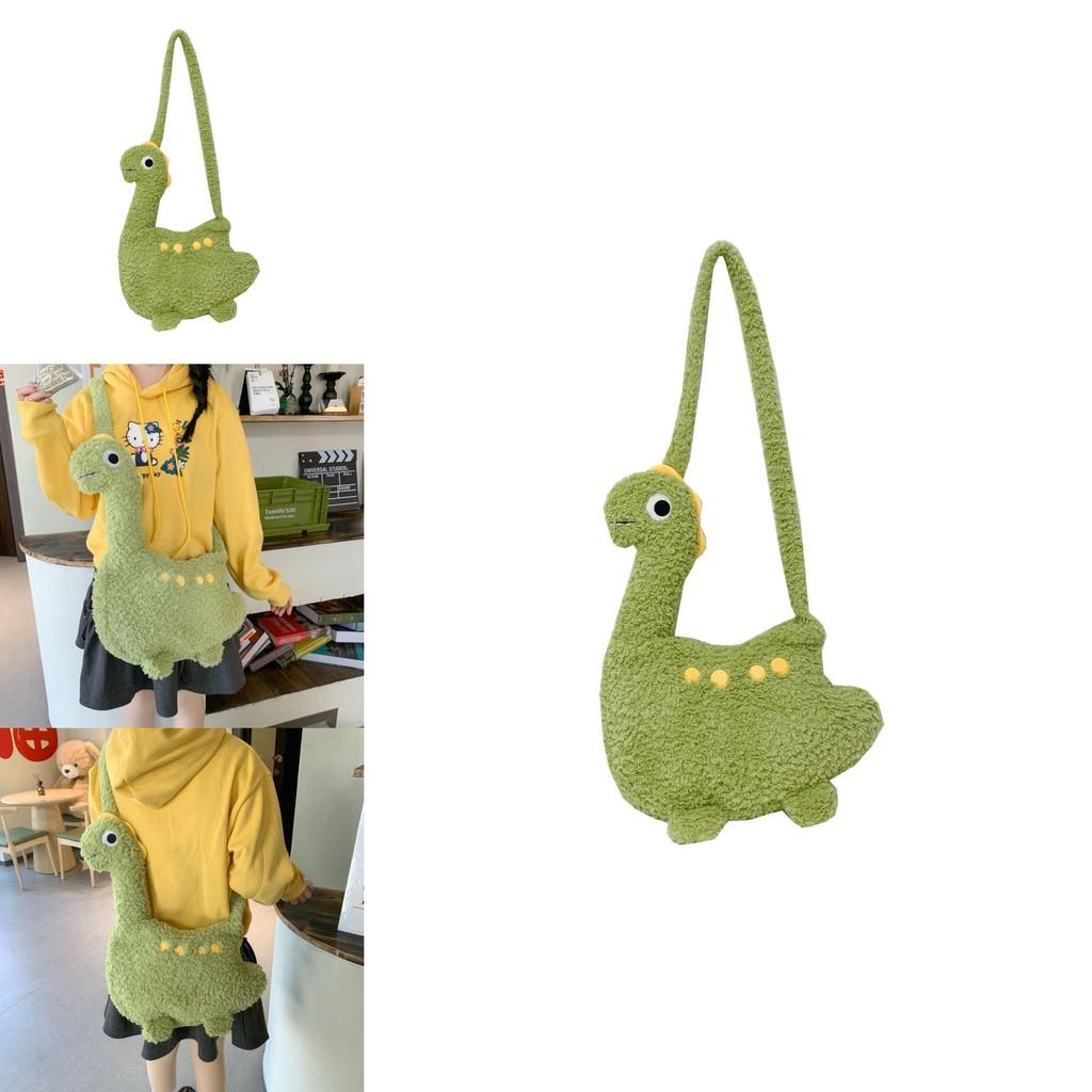 Cartoon Dinosaur Plush Bag For Girls Soft Toy Shoulder Wallet With Zipper Closure