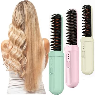 1pc Dual-Purpose Portable Hair Straightener and Curler, USB Rechargeable Thermal Ion Comb, Anti-Scalding, 2000mAh Lithium Battery, USB-C Charging
