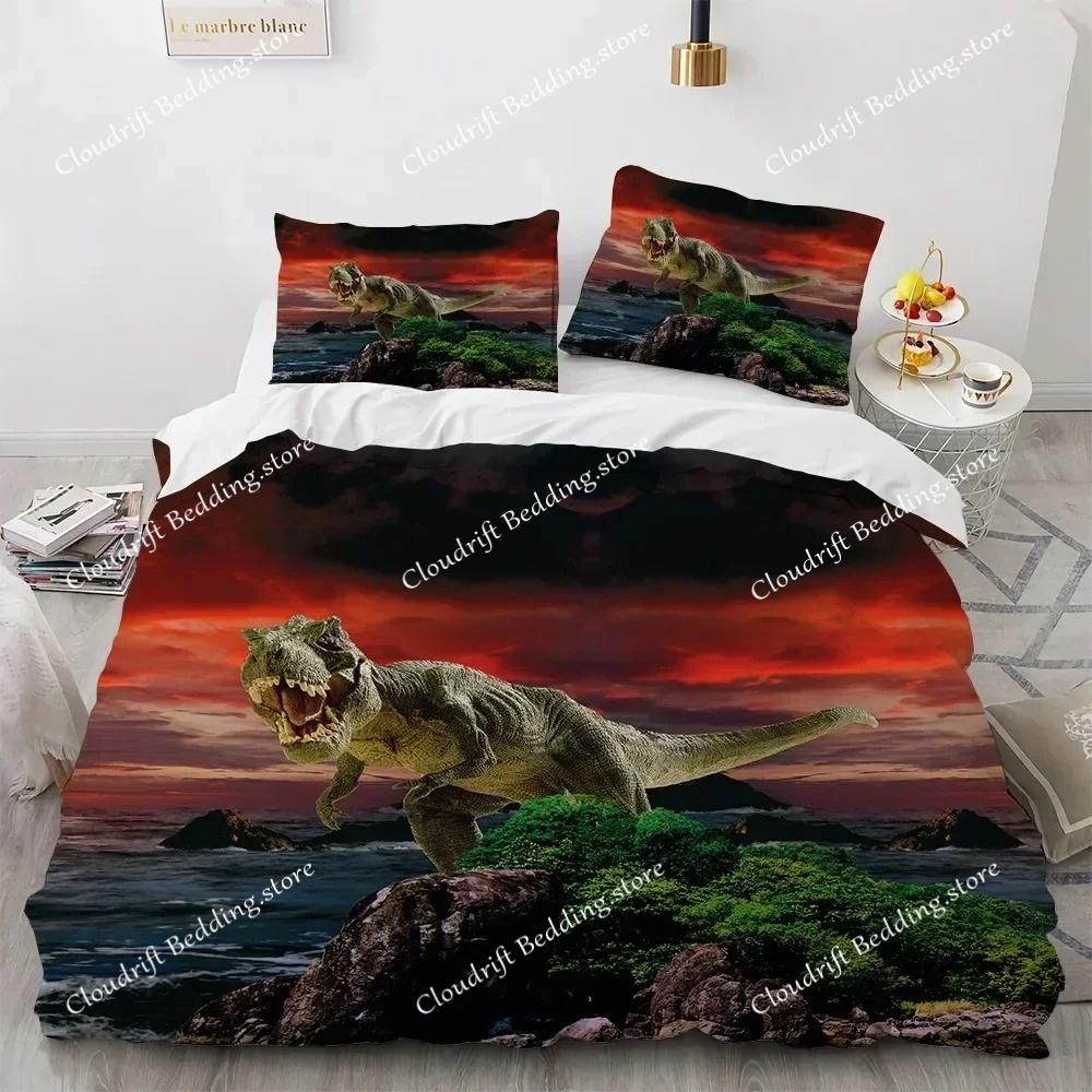 Dinosaur Duvet Cover Set for Kids Boys Girls Polyester King Queen Size Bedding Set Cartoon Wild Animals Comforter Quilt Cover