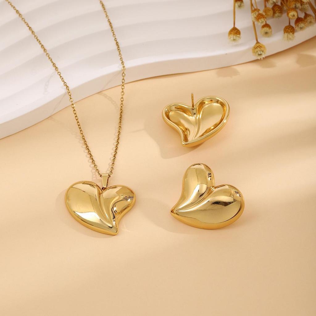 Exquisite Irregular Geometric Leaf Texture Jewelry Set: Love Earrings & Necklace