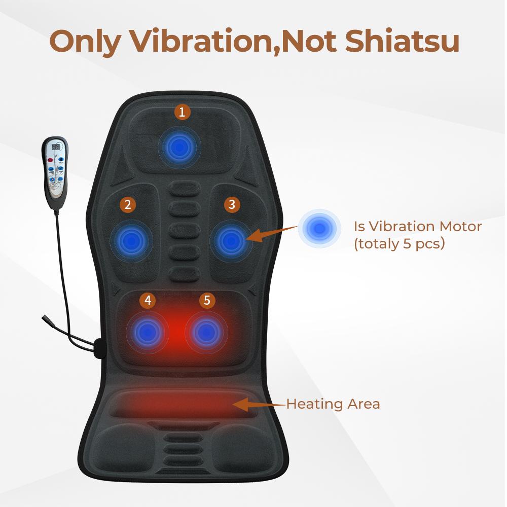 Electric Massage Cushion Full Body Massager 5 Vibration Zones Shoulder Neck Back Lumbar Hip Plush Fabric 115×50×2cm With Heating Warm Therapy
