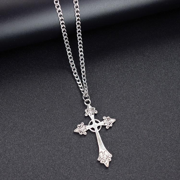Retro Trendy Cool Titanium Steel Necklace Men's and Women's Hip-hop Personality Square Brand Cross Pendant Japanese and Korean Fashion Street