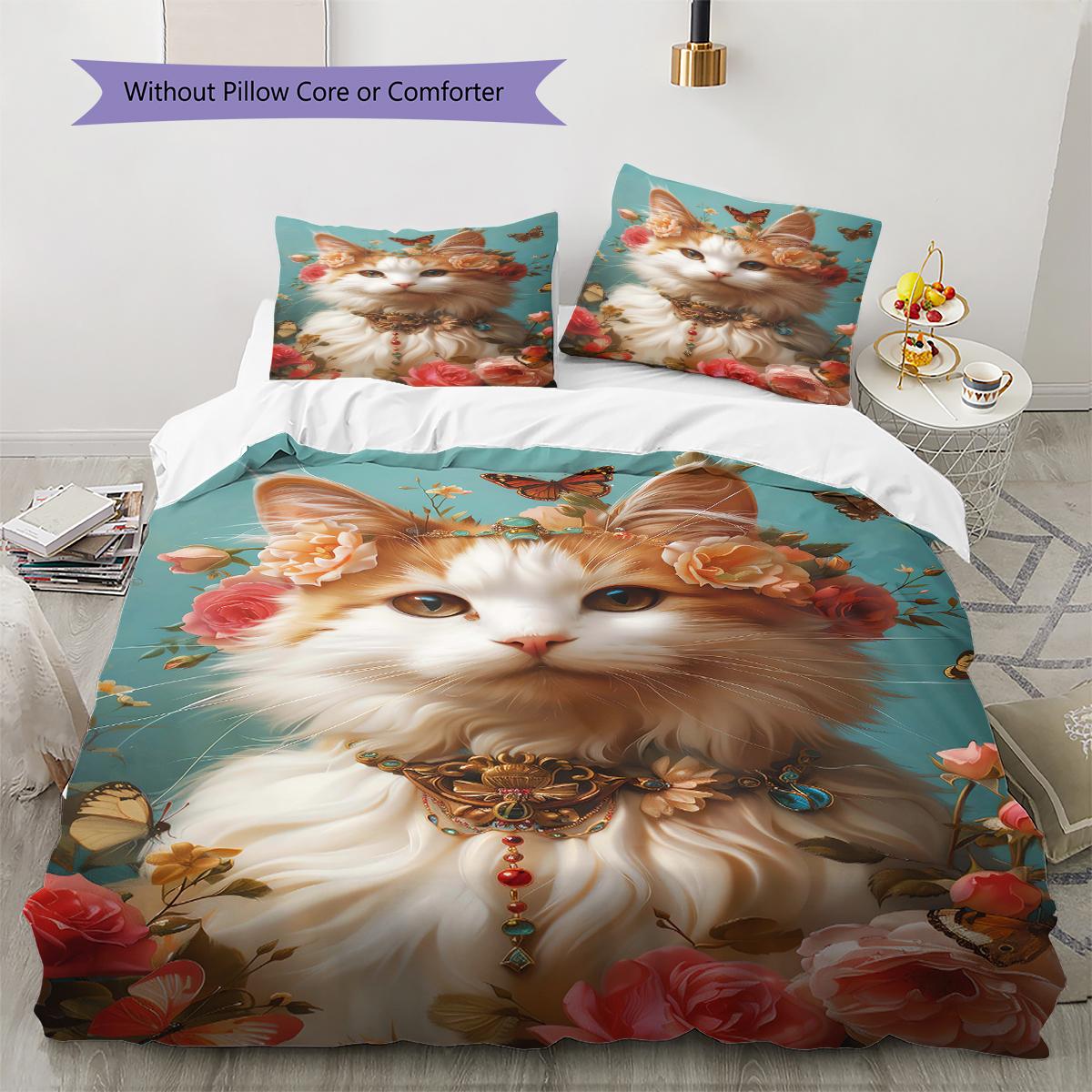 

Orange Cat Pattern Bedding Quilt Set Quilt Cover Pillowcase Home Decoration Gift (1 * duvet cover + 2 * pillowcase, without core) 135x200cm