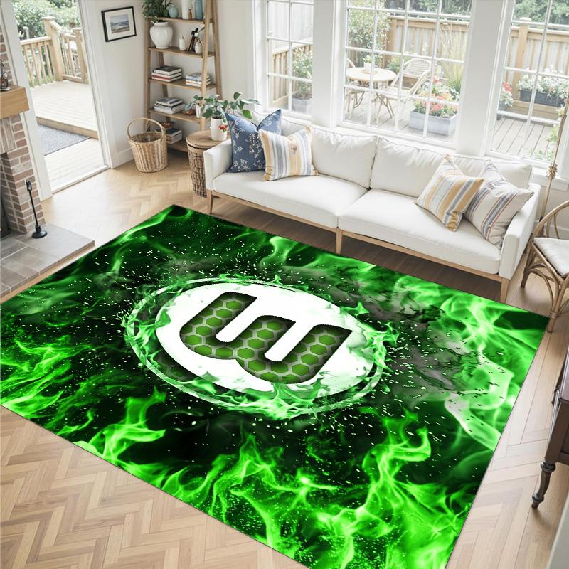 VfL Wolfsburg FC Design Kristall Samt Teppich Gemütlich Nicht?Rutschfester Teppich mit Aufdruck für Schlafzimmer Wohnzimmer Eingang