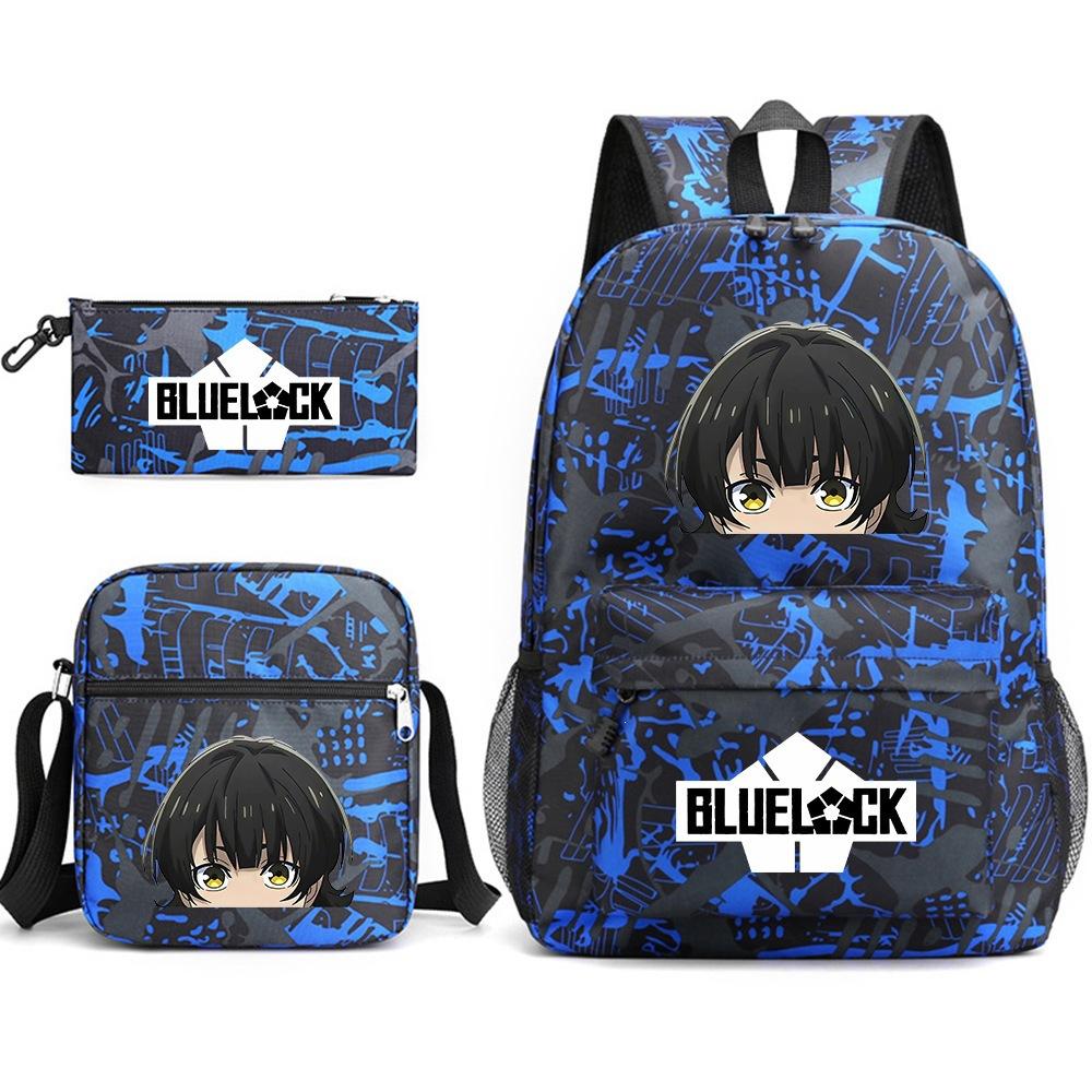 3 Piece School Backpack Set for Students Large Capacity Oxford Cloth Schoolbag with Shoulder Strap and Pencil Case