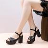 2025 New Exquisite Women's High Heel Sandals Summer Versatile Water Diamond Fashion Sandals Coarse Heel Thin Strap Women's Shoes