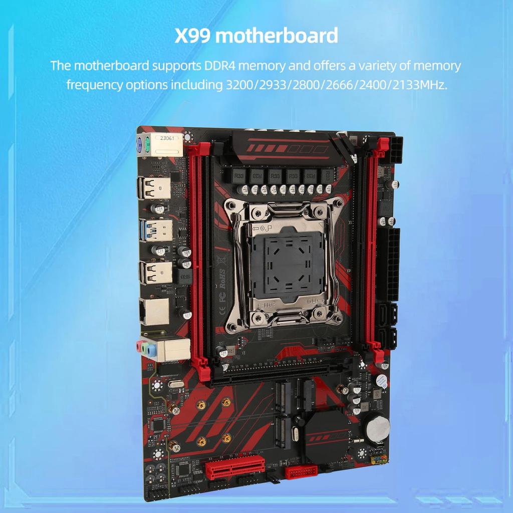 X99 LGA 2011 V3 Motherboard, Micro ATX Motherboard with RTL8111G Gigabit LAN Card, for Xeon E5 V3 V4, 4-Channel DDR4, PCIe 3.0, Dual M.2 Slots