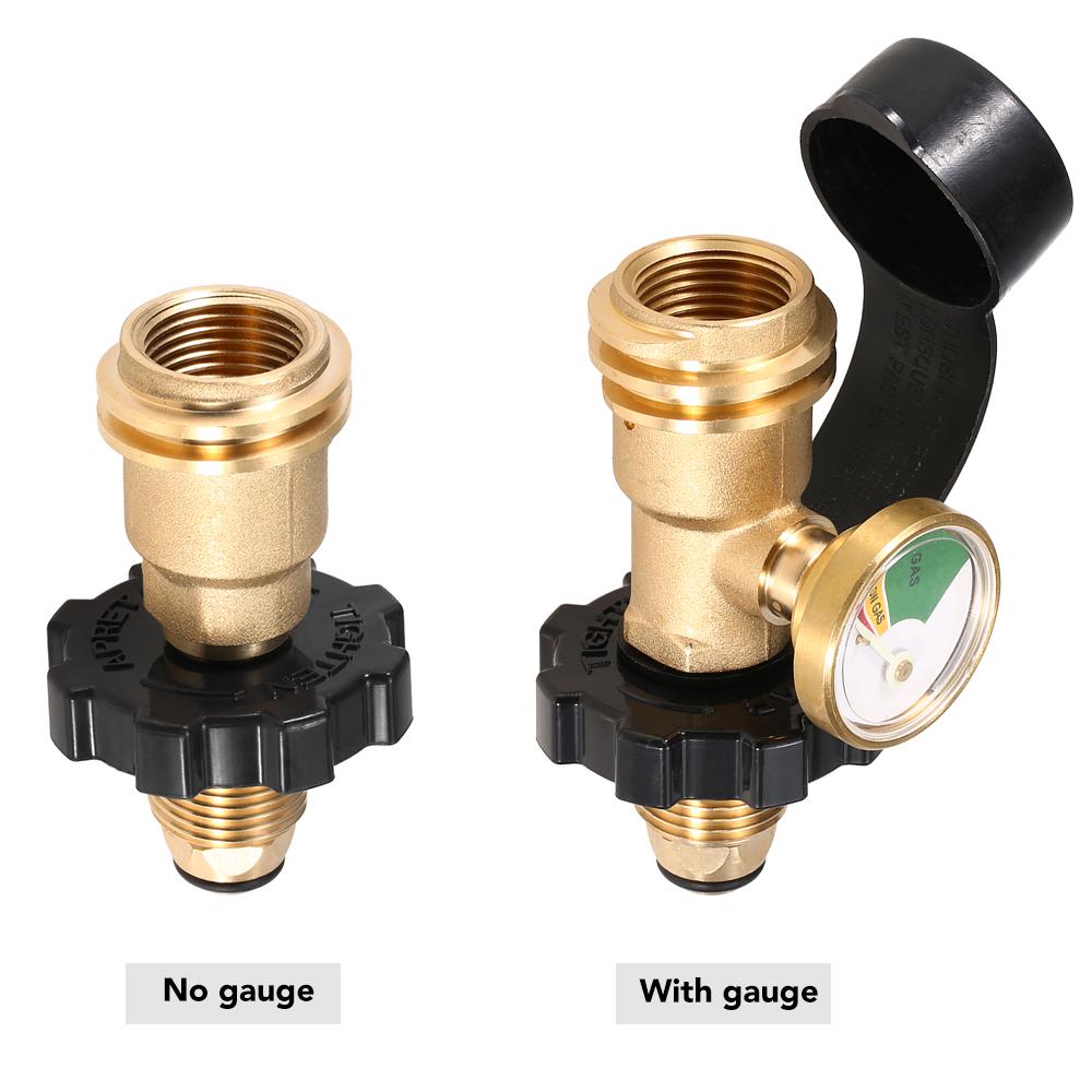 Propane Tank Adapter Solid Brass Regulator Valve Safety POL Tank Convert to QCC1 Type1 Regulator Hose with Gauge