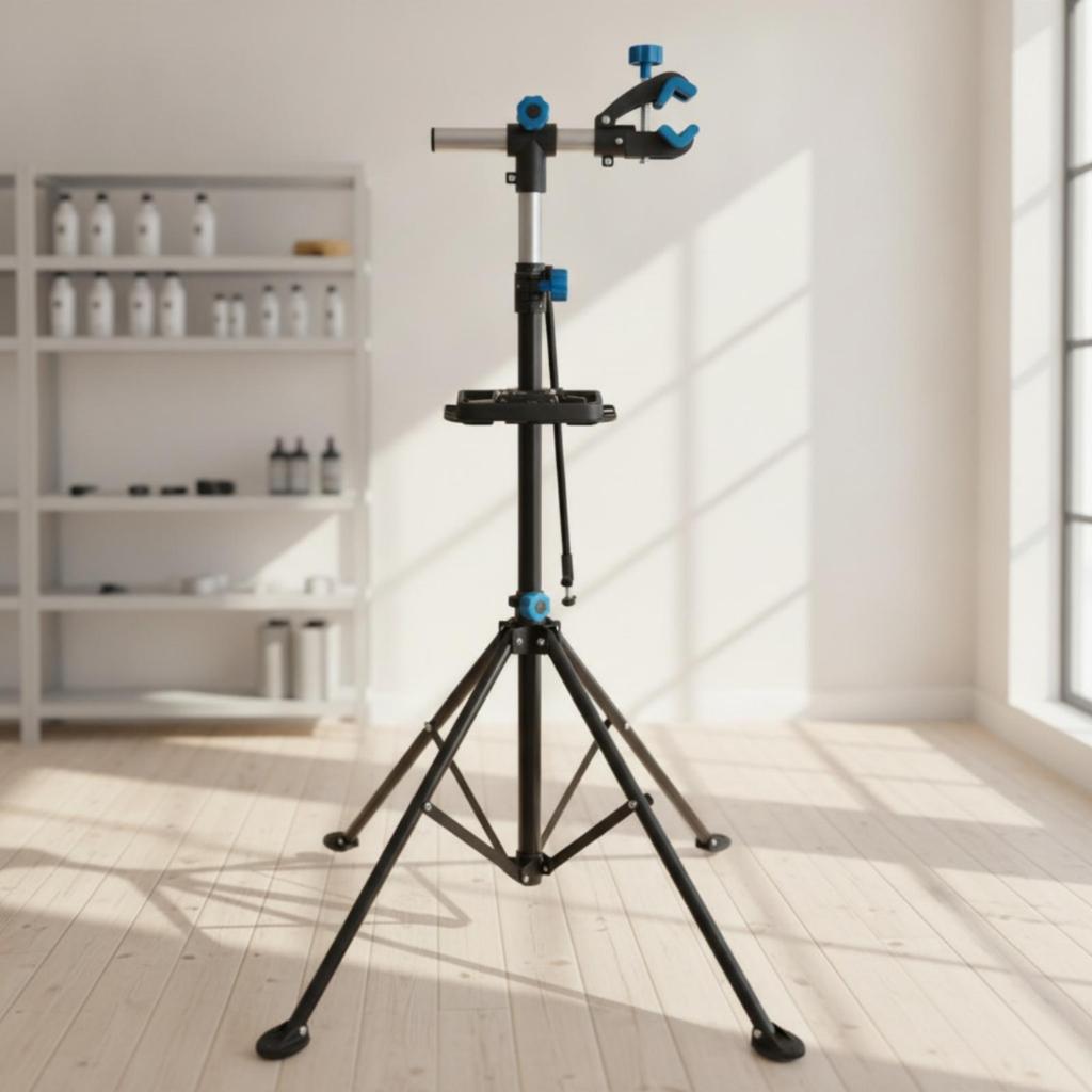 Two-Wheeled Vehicle Repair Stand Featuring Clamp Floor-Standing Bike Workstand