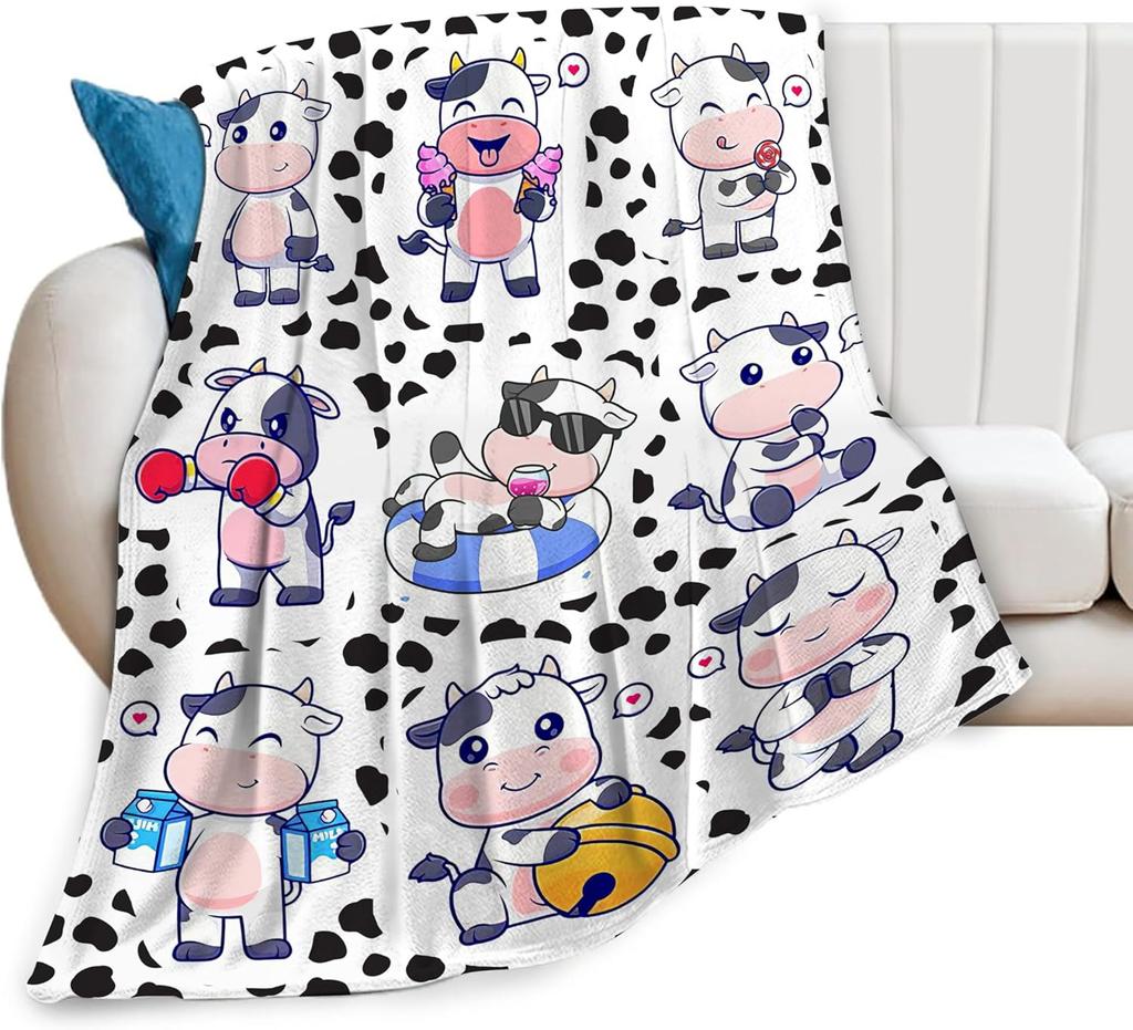 Cow Print Blanket Cute Baby Cow Fleece Throw Blanket Fuzzy Plush Super Soft Cozy Warm Cattle Stuffed Animal Decor Blanket Toddle