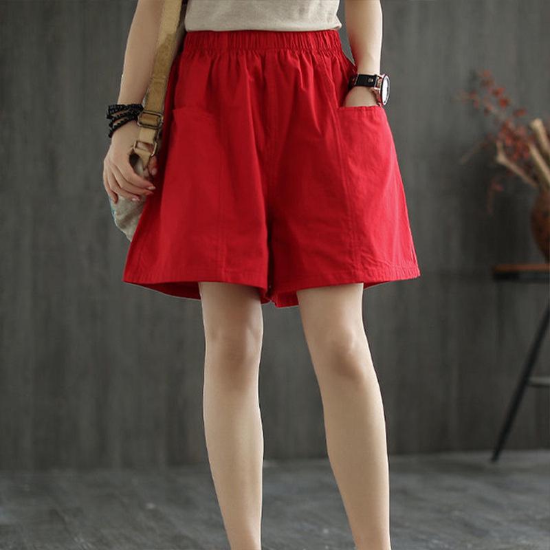 Summer Faux Cotton Linen Wide-Leg Cargo Shorts - Plus Size, Casual, Slimming, Versatile, Women's Straight-Leg Five-Point Pants