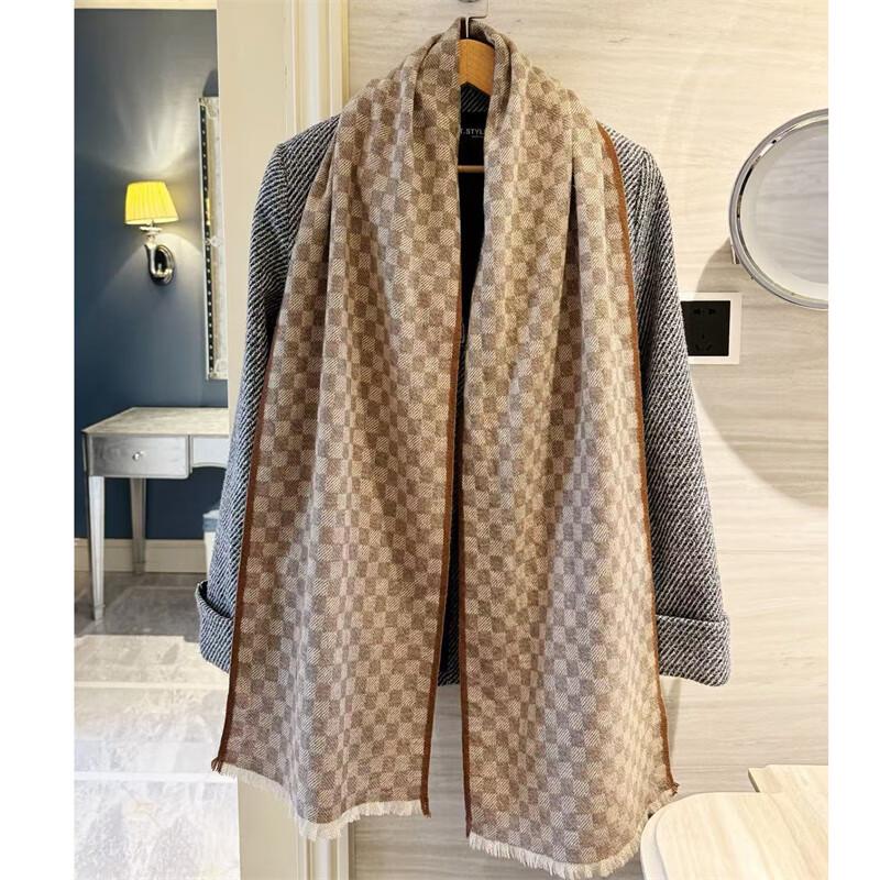 NINA SOLOR Checkerboard Cashmere Long Scarf