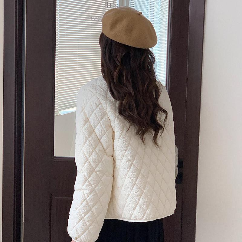 Women's Autumn Winter O Neck Long Sleeve Button Big Pocket Short Warm Parka Chic Jacket