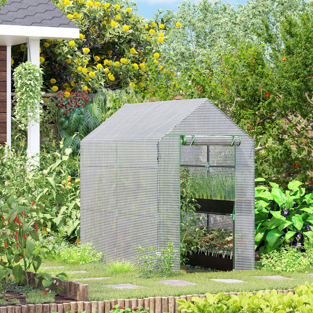 Walking Greenhouse with 4 Shelves Tomato Greenhouse Cold Frame with Door Green Steel PE 120 x 186 x 190 cm