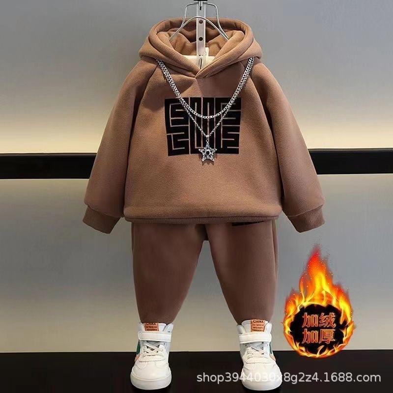 Jungen Winter Fleece Sweatshirt Set 2 Teile Kleinkind Baby Dick Warm Sport Trainingsanzug Kinder Herbst Mode Outfit Zweiteilige Kleidung