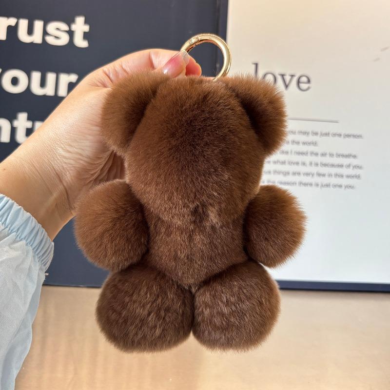 Fluffy Bear Plush Keychain Pendant Rabbit Fur Key Chain Stuffed Toy Key Ring for Women Cute Doll Bag Charm Backpack Keyring Gift