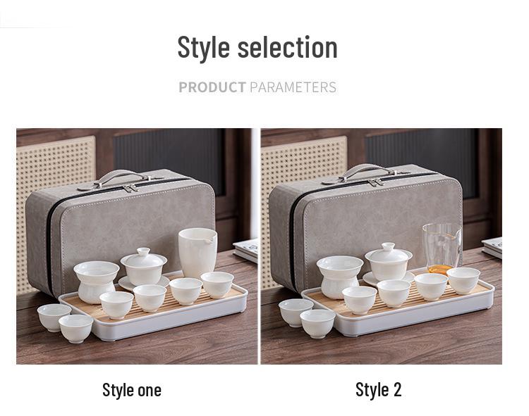 Jade White Porcelain Camping Travel Gongfu Tea Set with Tea Tray