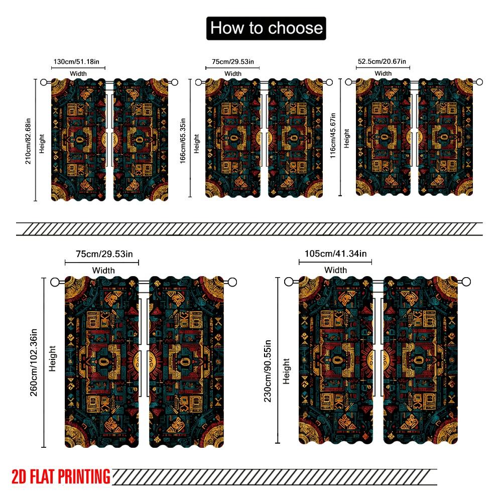 2pcs 2D flat printing Curtains Ancient Tribal Geometric Polyester Without Electricity Party Decorations for Indoor Celebrations