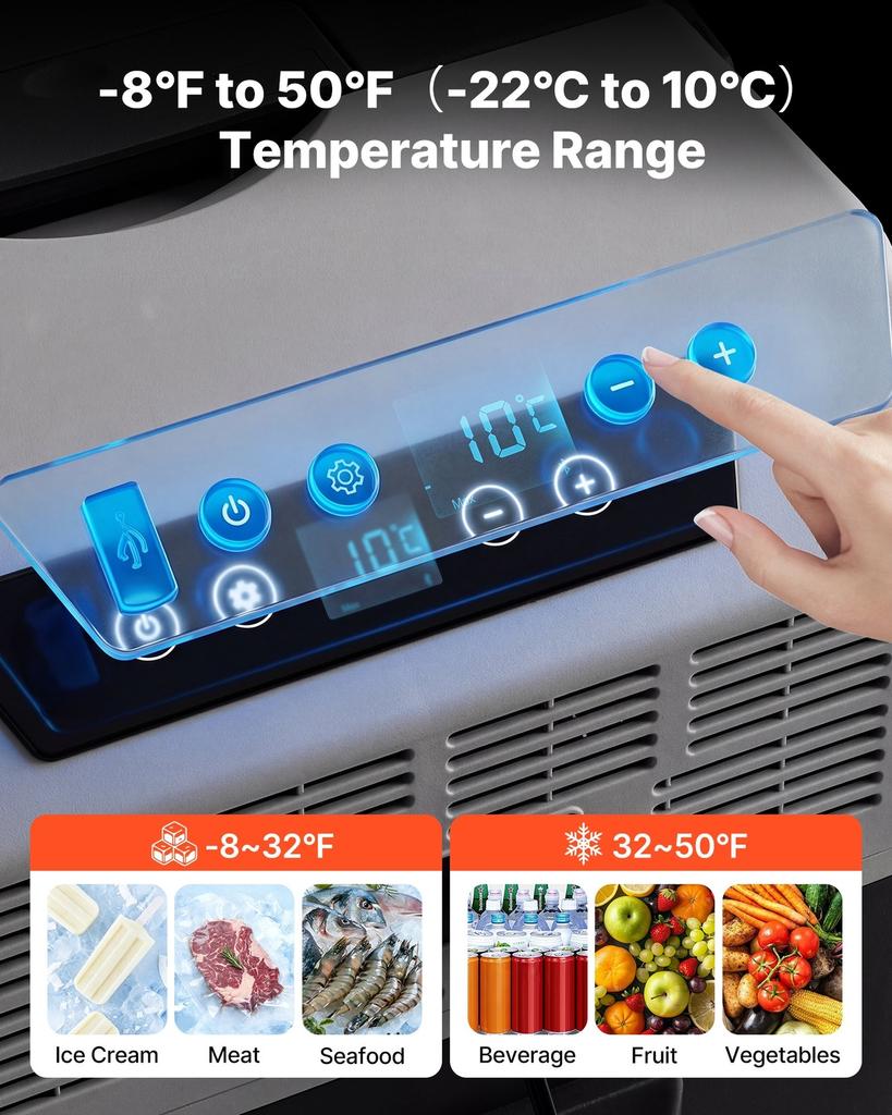 12 Volt Refrigerator, 42.3 QT/ 40L Car Fridge, Portable Electric Freezer Compressor with Handle, APP Control and Wheels, 12V/24V DC 100-240V AC, -22