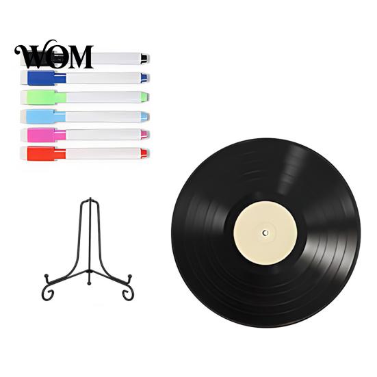 Desktop Display Stands Vinyl Record DIY Graffiti Clock Ornament, Blank Acrylic Retro Tabletop Wall Reusable Drawing Surface Decor with Stand,