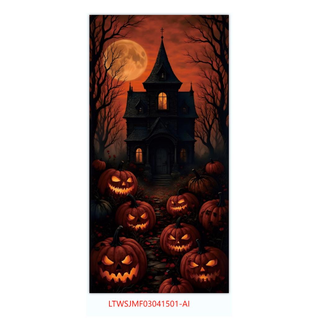 Halloween Horror Decoration Background Cloth, Haunted House Family Arrangement, Outdoor Door Curtain Hanging Cloth Vertical Poster