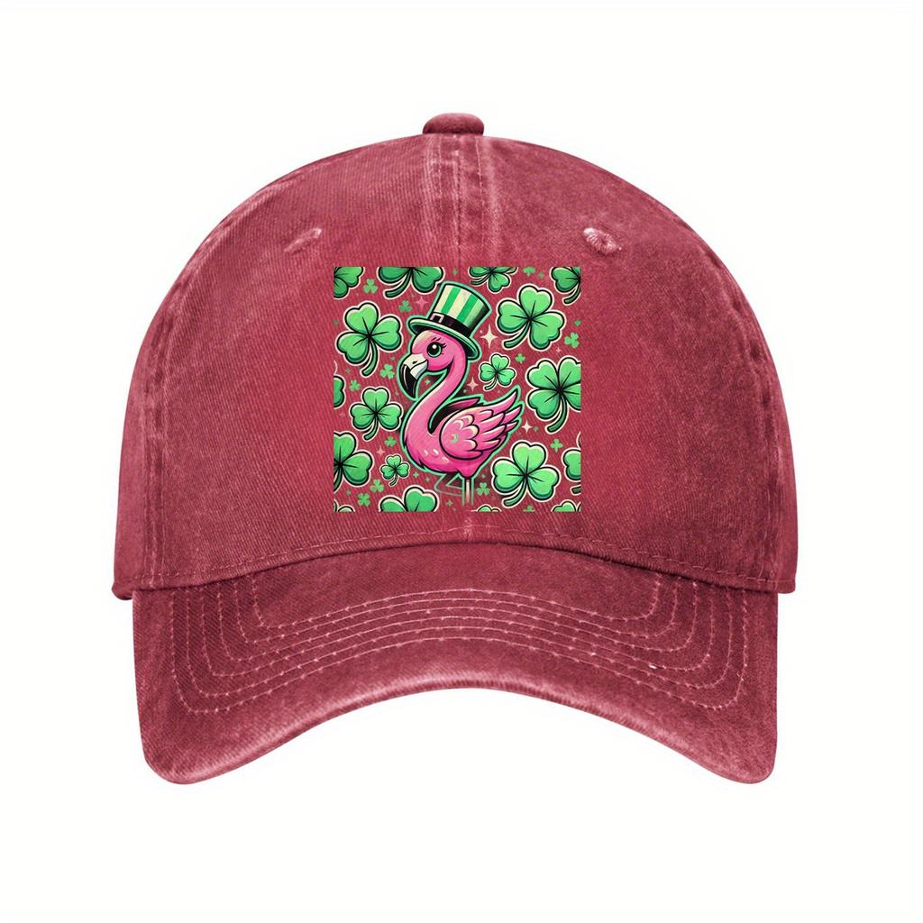 Flamingo Shamrock St Patrick Day Baseball Cap Adjustable Cotton Vintage Casual Hat for Unisex