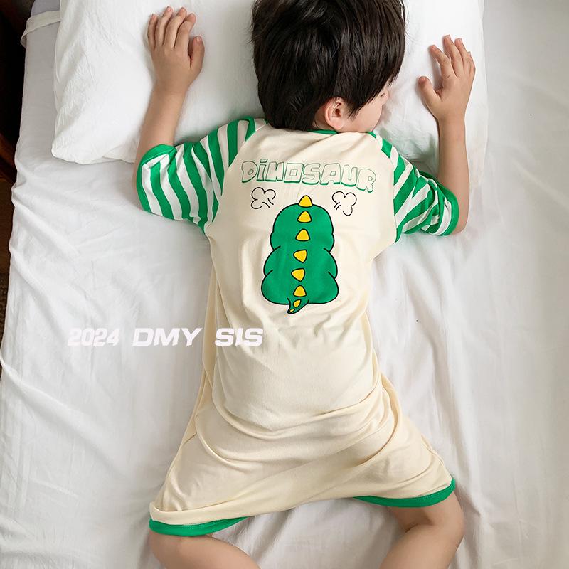 MYSIS Summer Kids' Modal Short Sleeve Split Leg Sleep Bag Romper 2-Way Skirt Pajamas with Baby Mask
