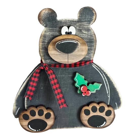 Bear Ornament Wooden Block Rustic Bear Sign Cartoon Xmas Bear