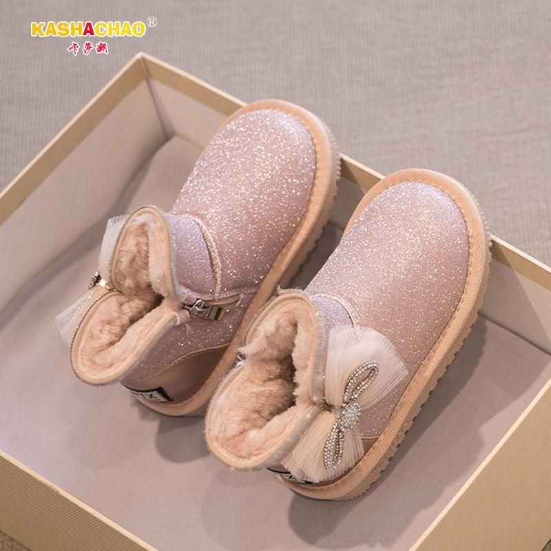 Girls Shoes Snow Boots 2025 Winter New Warm Piled Thickened Children's Large Cotton Shoes Baby Boots Winter Waterproof