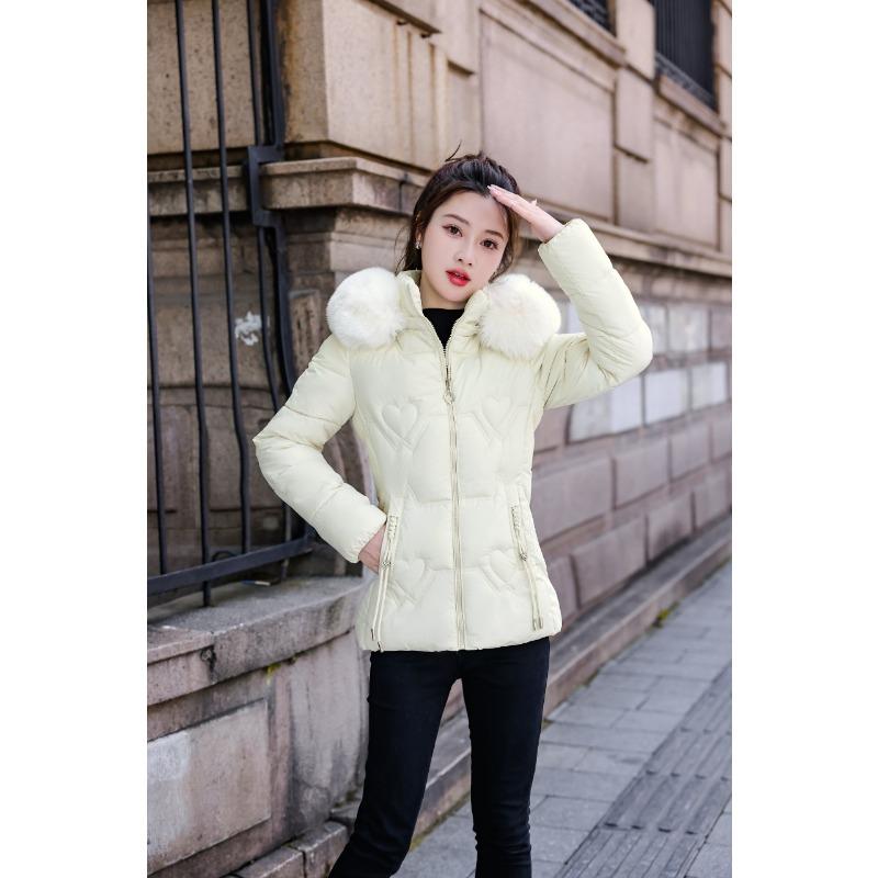 New big fur collar short slim and thin cotton-padded coat women's removable hat student jacket cotton-padded jacket