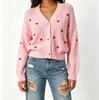 Women's Heart Jacquard Knit Cardigan - European, American & Korean Fashion V-neck Color Block Sweater Coat for Autumn/Winter