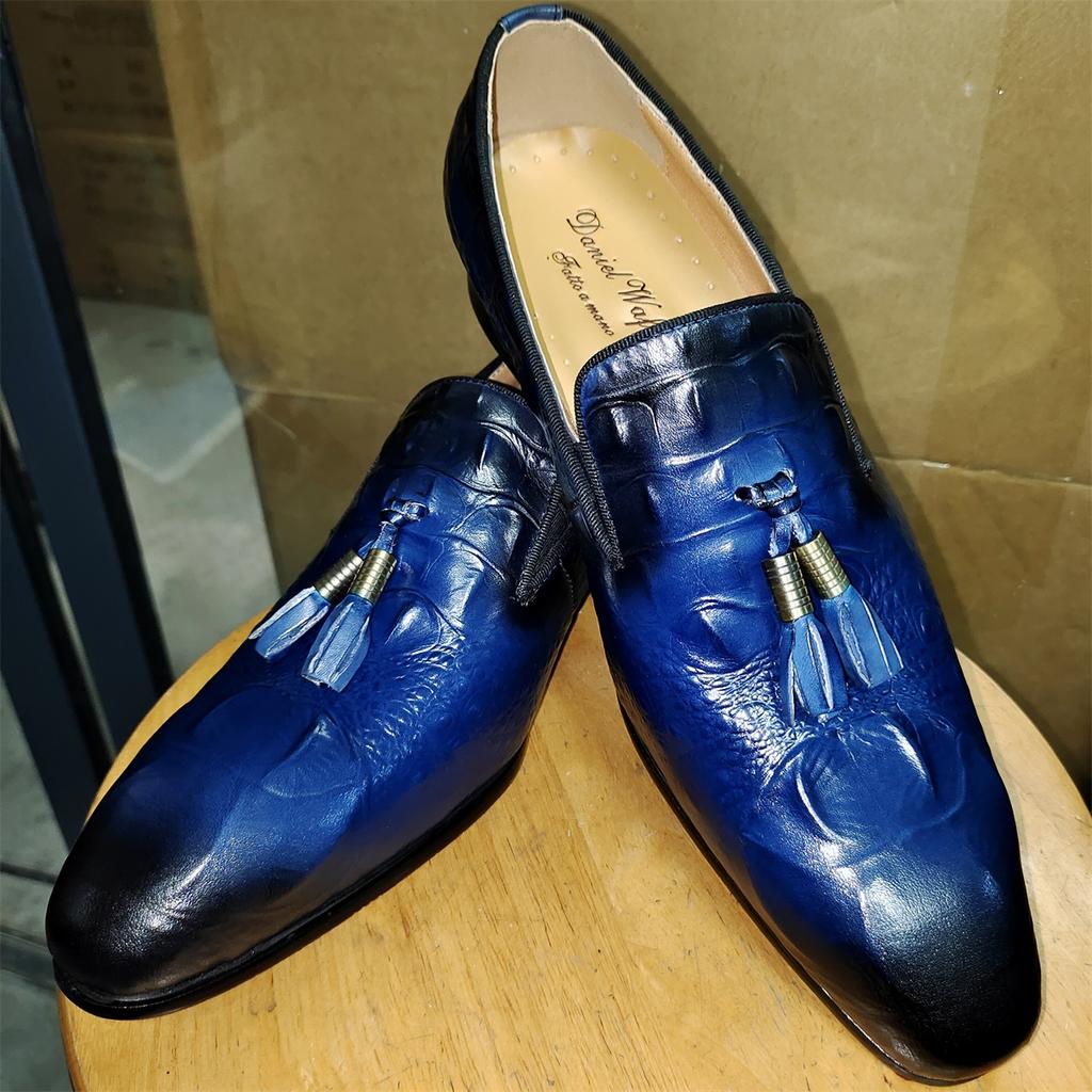 Fashion Men's Genuine Leather Tassel Loafers Black Formal Slip-On Dress Shoes Wedding Men's Footwear 2025 Style