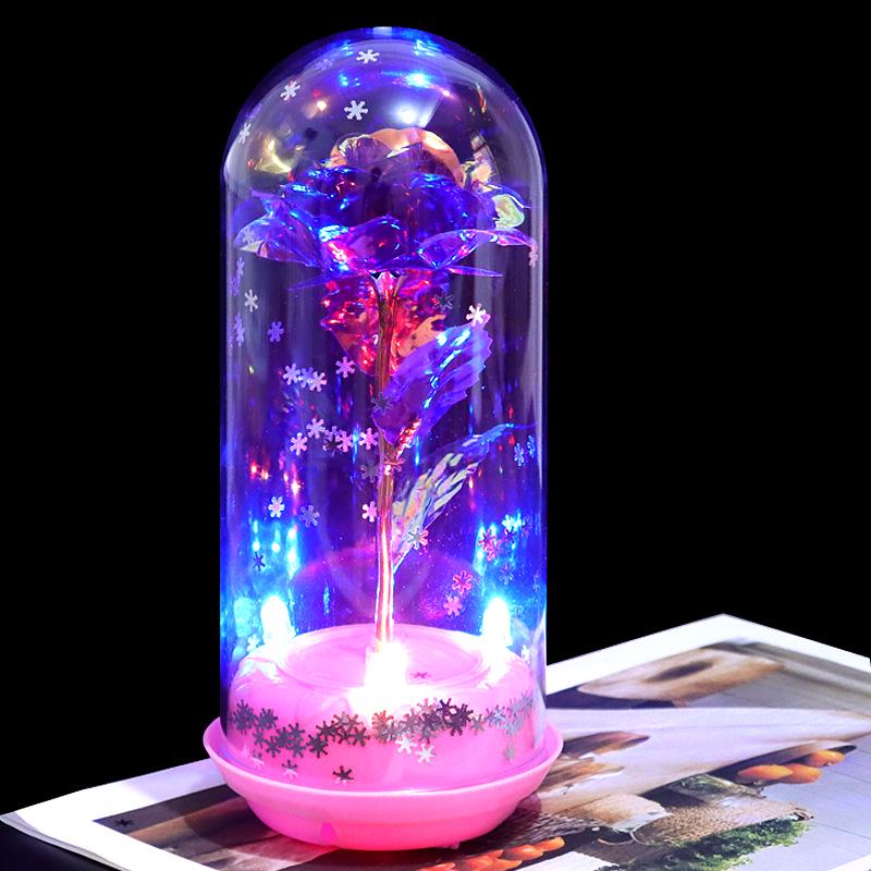 Crystal Glass Rose: Luminous Preserved Flower Music Ornament for Valentine's Day