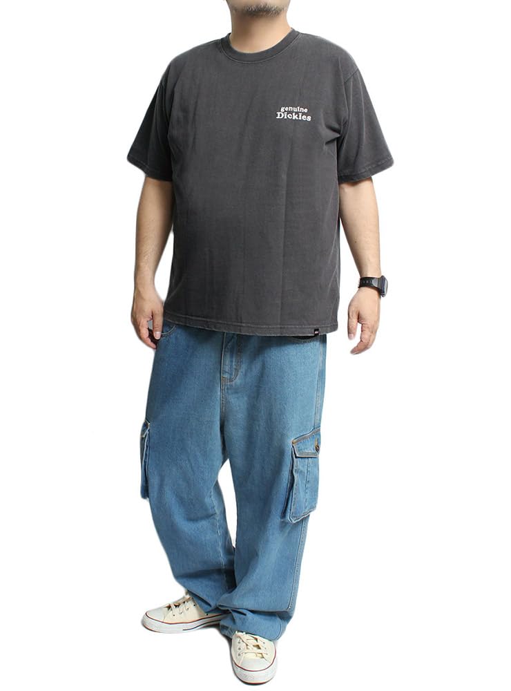GENUINE DICKIES Men's Short Sleeve T-Shirt, Powder Bleached Print, Crew Neck, Size 3L, Black (48)