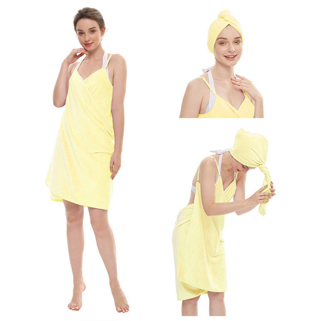 Wearable Bath Towel Ultra Absorbent Microfiber Hair Drying Cap and Camisole Towel Set for All Ages