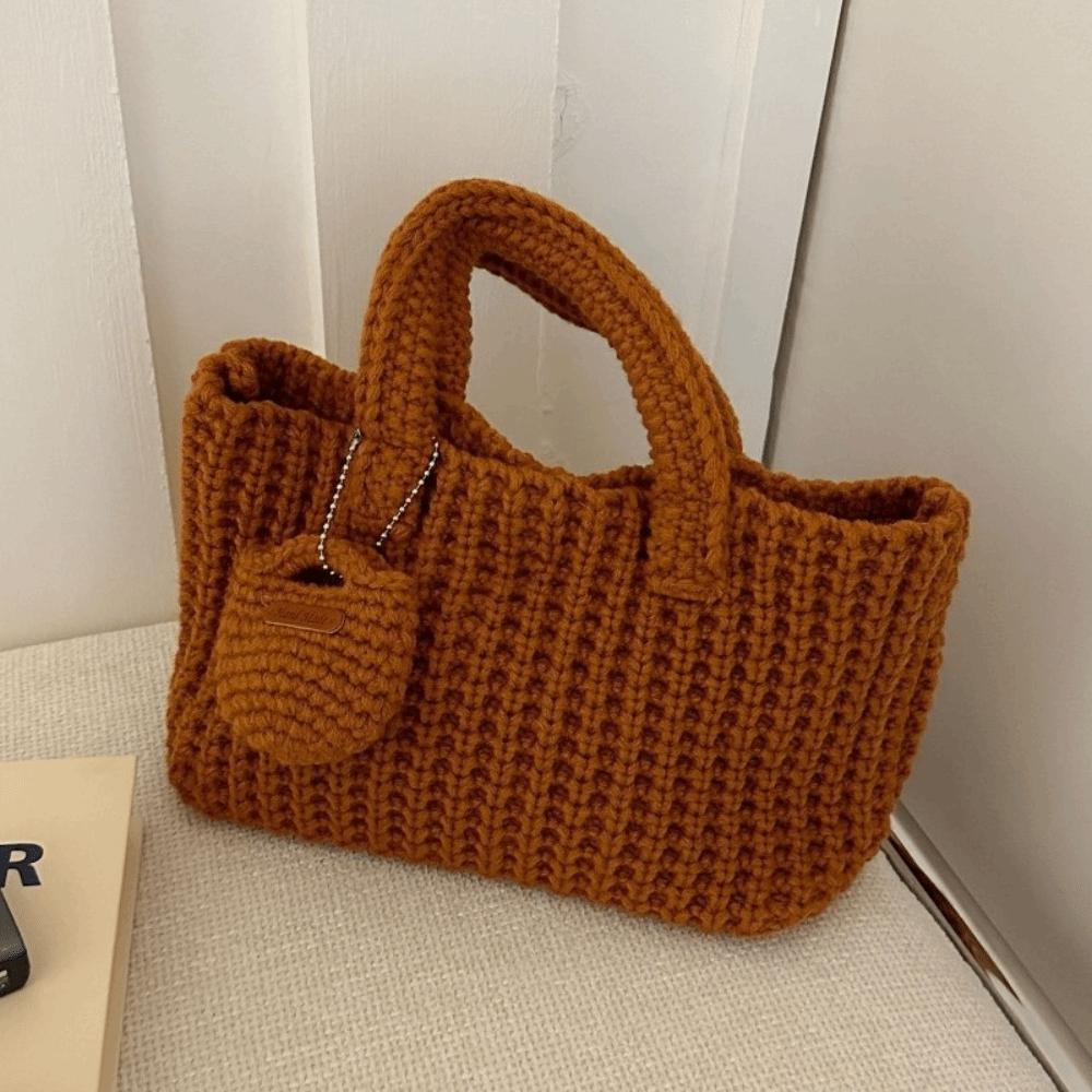 Fashion Solid Color Handwoven Bag Elegant Handmade Crochet Handbag Large Capacity Vintage Woven Bag Women Use