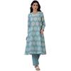 W for Woman Blue Floral Printed A-line Pure Cotton Kurta and Pants Co-ord Set (Size: S)-WS12335-123938