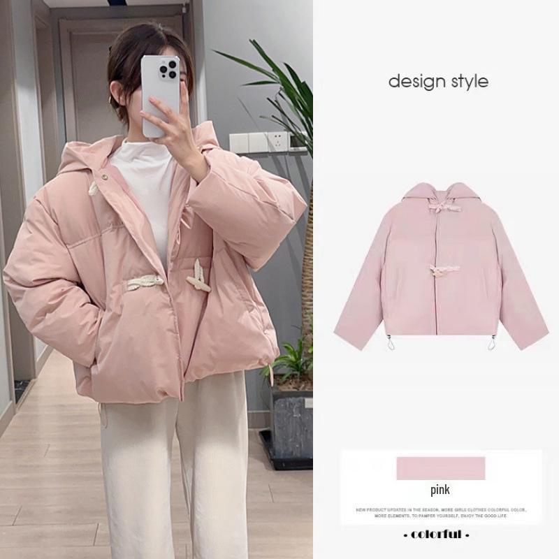 

Женская куртка из хлопка на пуговицах 2024 года — короткое, плотное и уютное молочное пальто L розовый